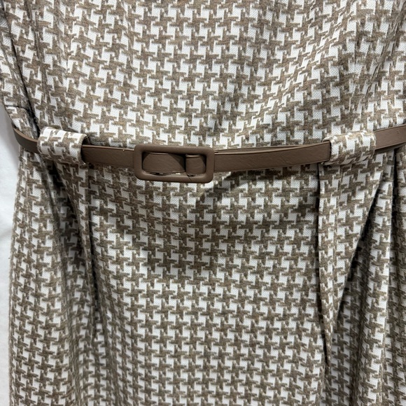 Dressbarn Houndstooth Belted Midi Dress 16 Career Workwear Neutral Office Midi - Picture 6 of 14